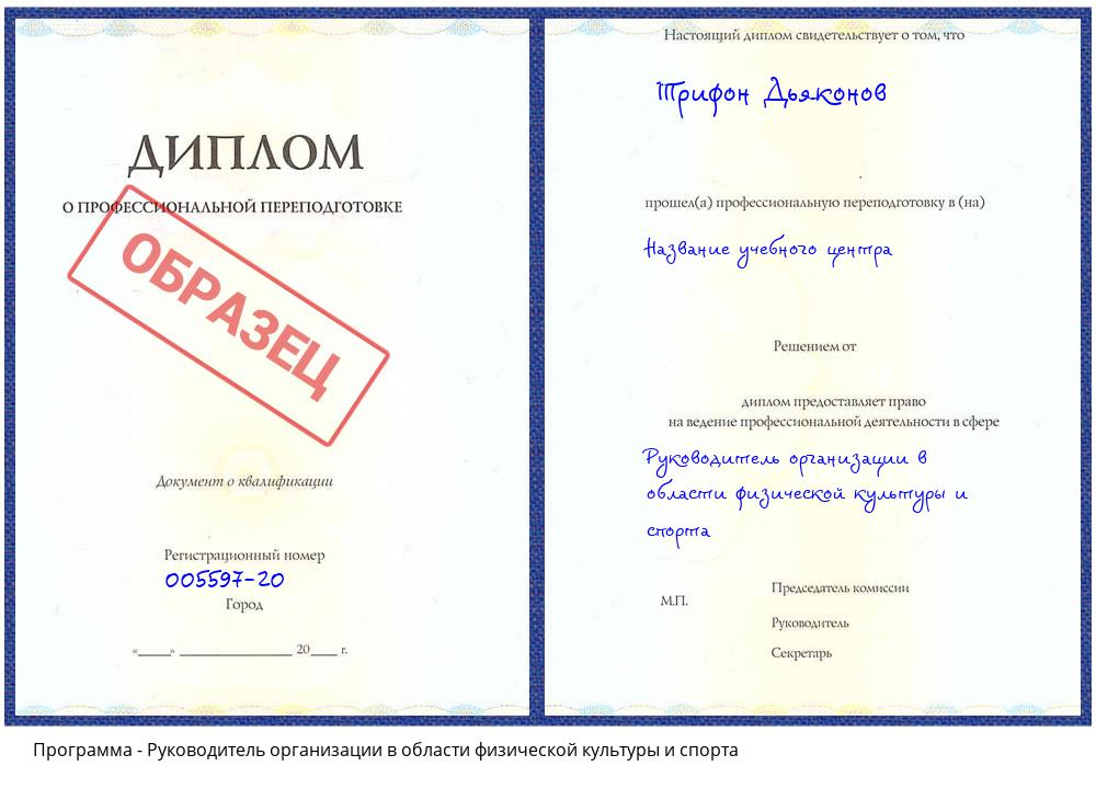 Руководитель организации в области физической культуры и спорта Туймазы