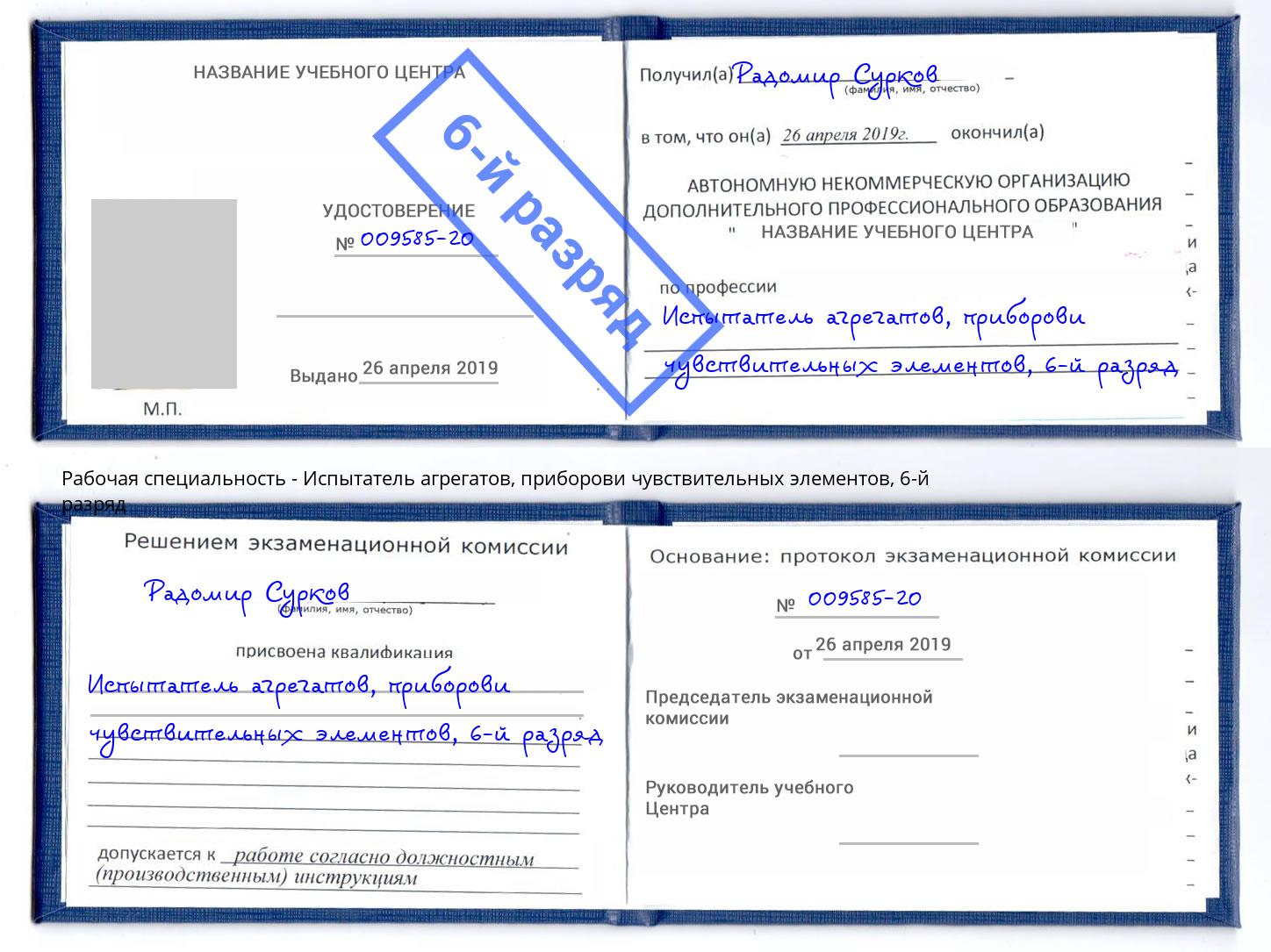 корочка 6-й разряд Испытатель агрегатов, приборови чувствительных элементов Туймазы