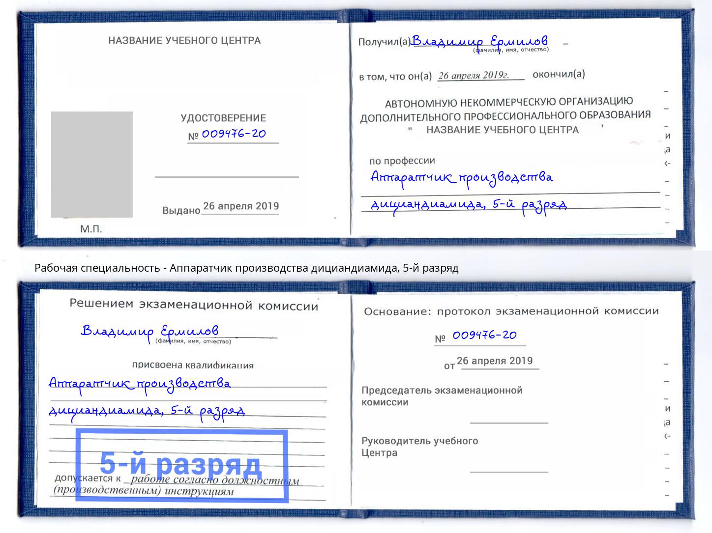 корочка 5-й разряд Аппаратчик производства дициандиамида Туймазы
