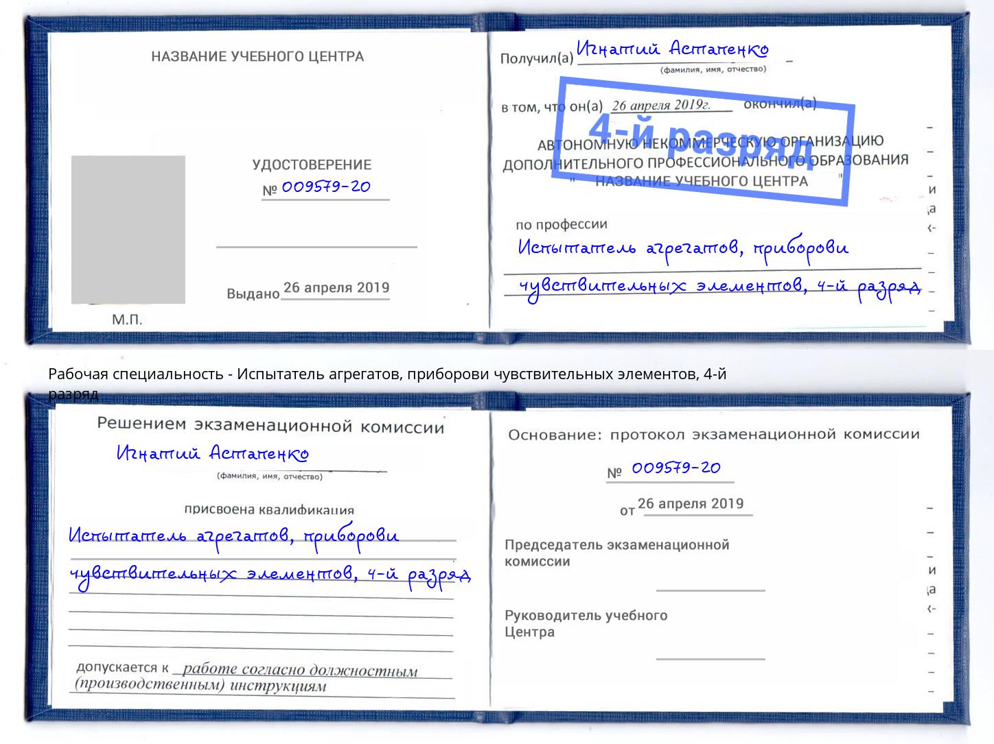 корочка 4-й разряд Испытатель агрегатов, приборови чувствительных элементов Туймазы
