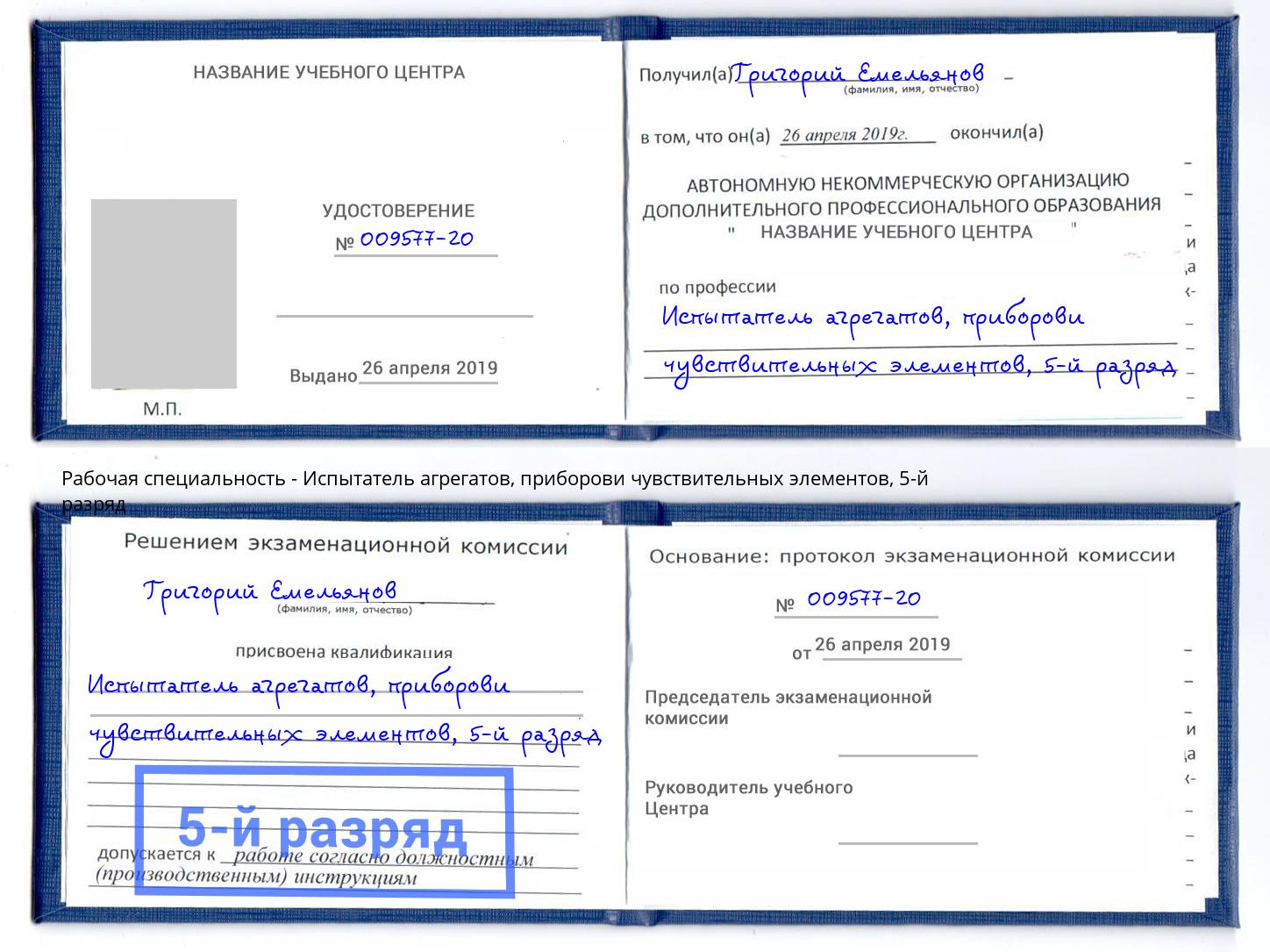 корочка 5-й разряд Испытатель агрегатов, приборови чувствительных элементов Туймазы