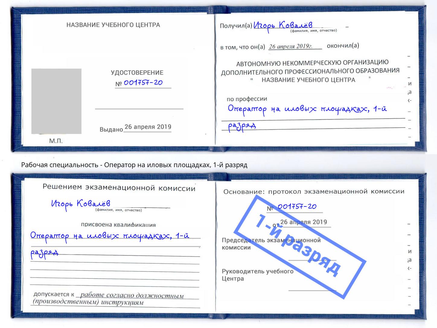 корочка 1-й разряд Оператор на иловых площадках Туймазы