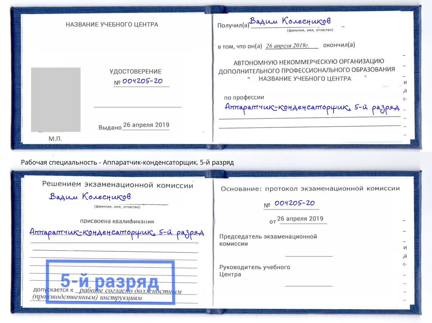 корочка 5-й разряд Аппаратчик-конденсаторщик Туймазы