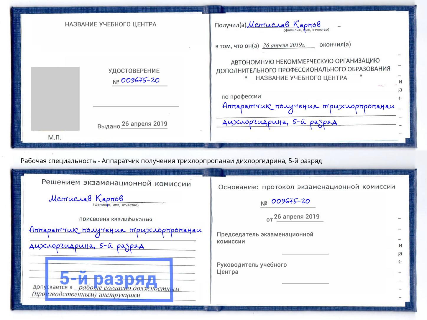 корочка 5-й разряд Аппаратчик получения трихлорпропанаи дихлоргидрина Туймазы