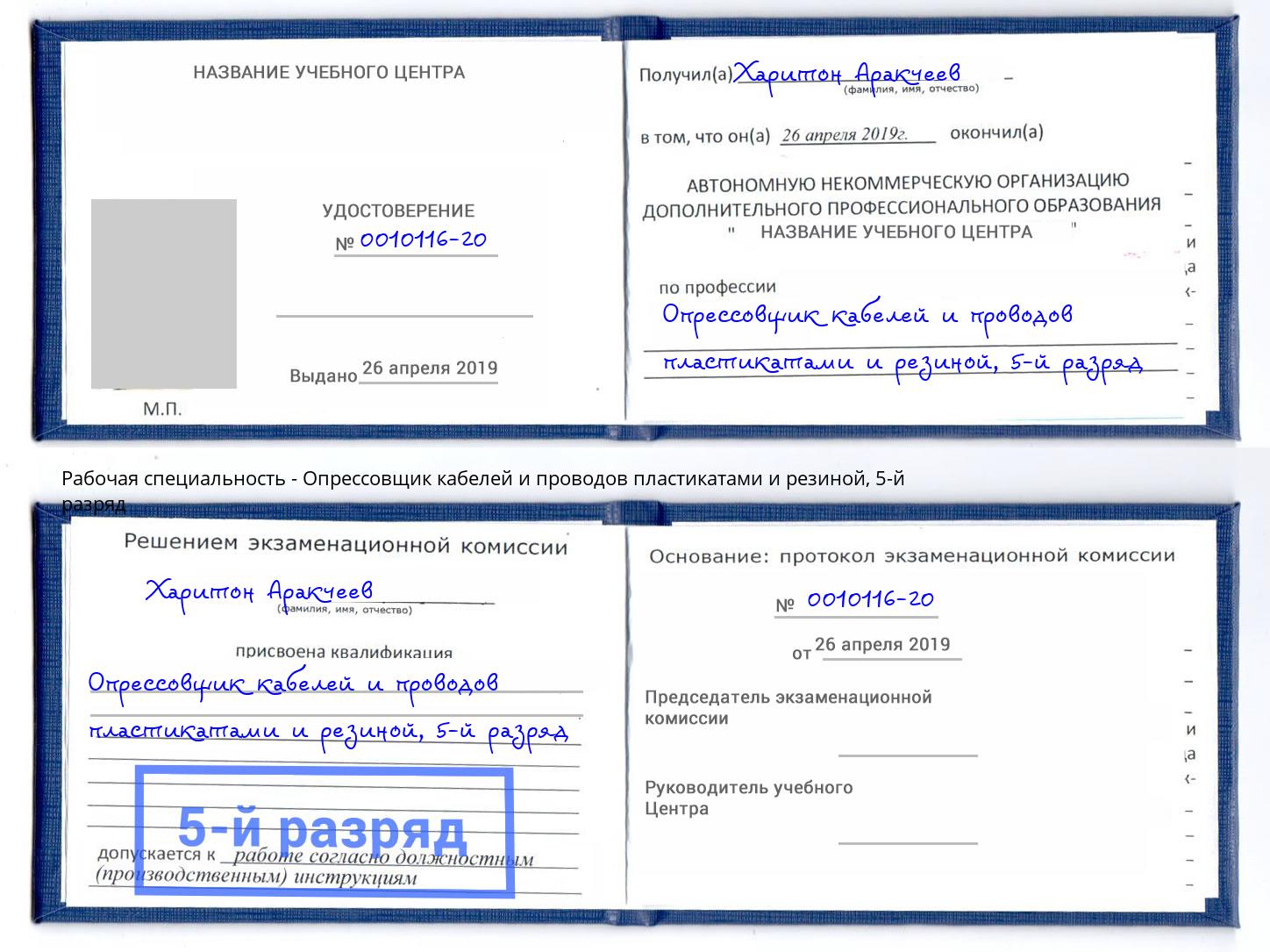 корочка 5-й разряд Опрессовщик кабелей и проводов пластикатами и резиной Туймазы