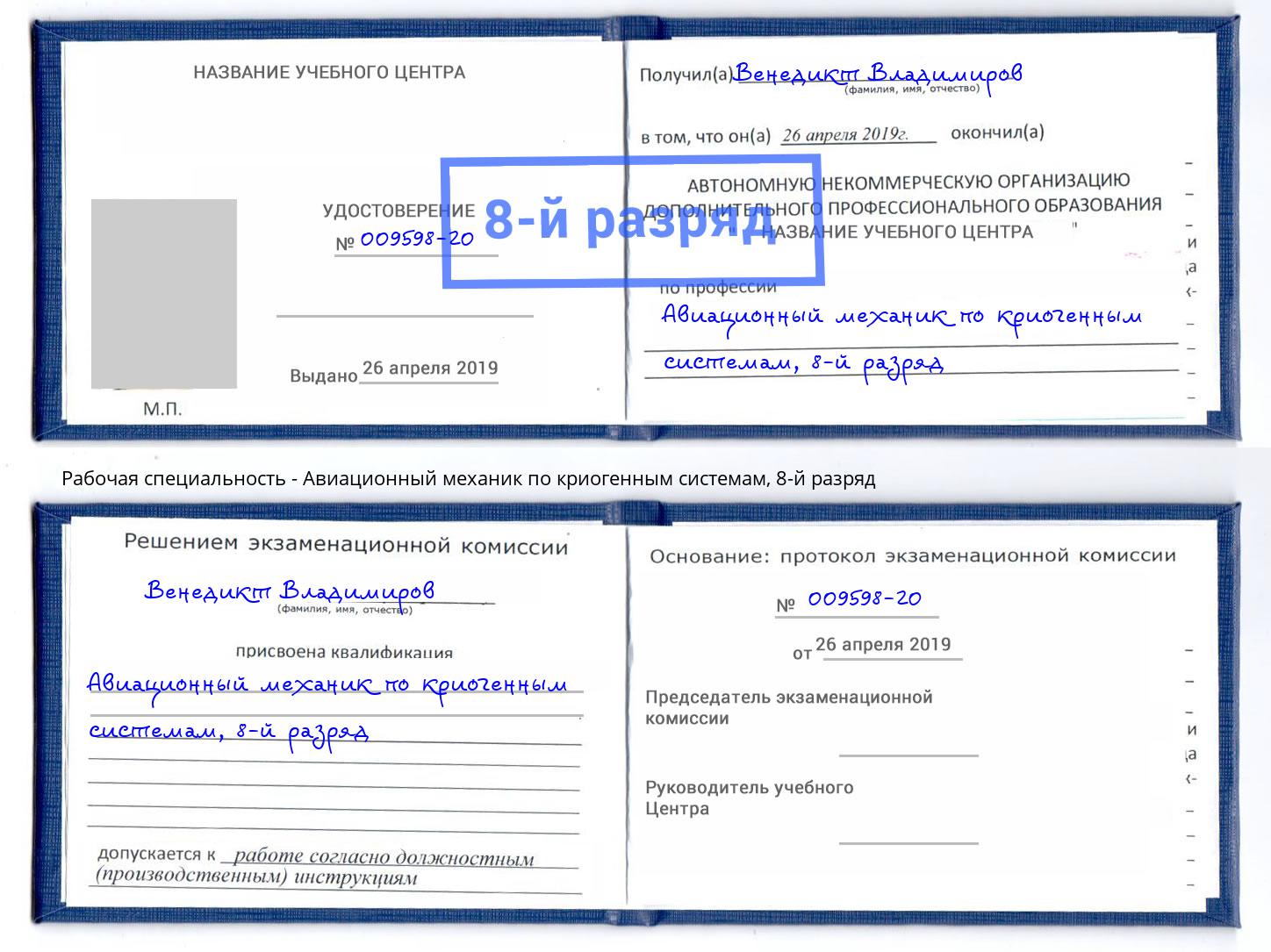 корочка 8-й разряд Авиационный механик по криогенным системам Туймазы