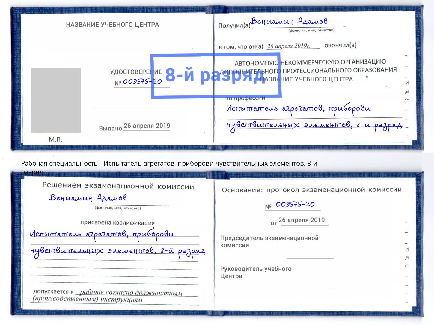 корочка 8-й разряд Испытатель агрегатов, приборови чувствительных элементов Туймазы